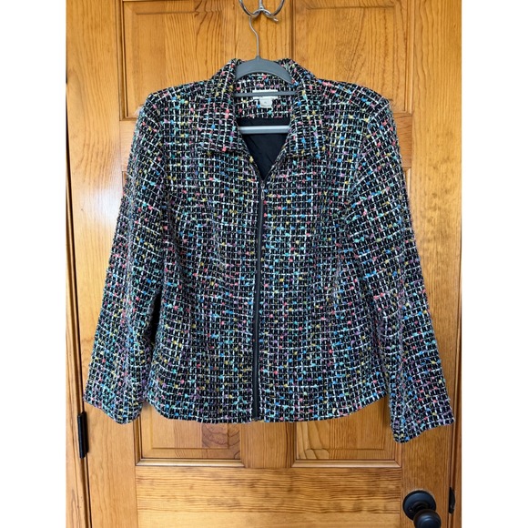Christopher & Banks Jackets & Blazers - Christopher & Banks Womens XL Multi Color Confetti Tweed Zip Front Jacket Black